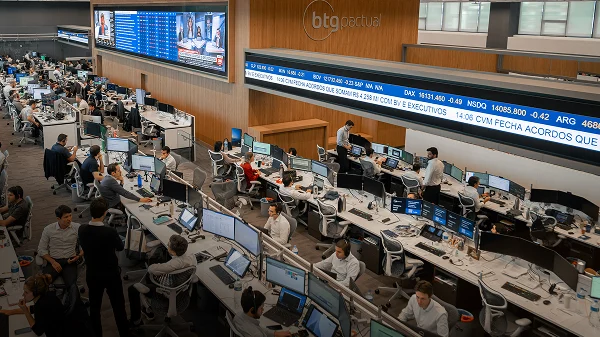 Vista del Trading Floor en el edificio de BTG Pactual en São Paulo.